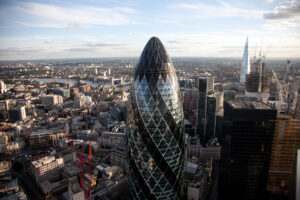 London skyline med The Gherkin i forgrunnen (foto: Kaia Means).